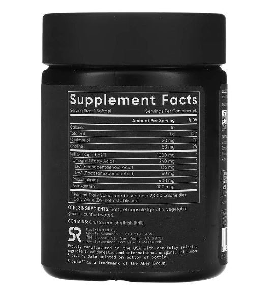 Óleo de Krill Ômega-3, Força Dupla, 1000mg, 60 Cápsulas, Sports Research