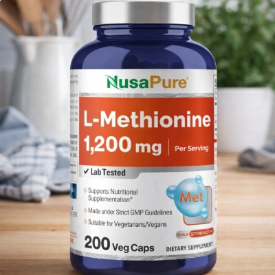L-Methionine 1200mg, 200 Cápsulas Veganas, NusaPure