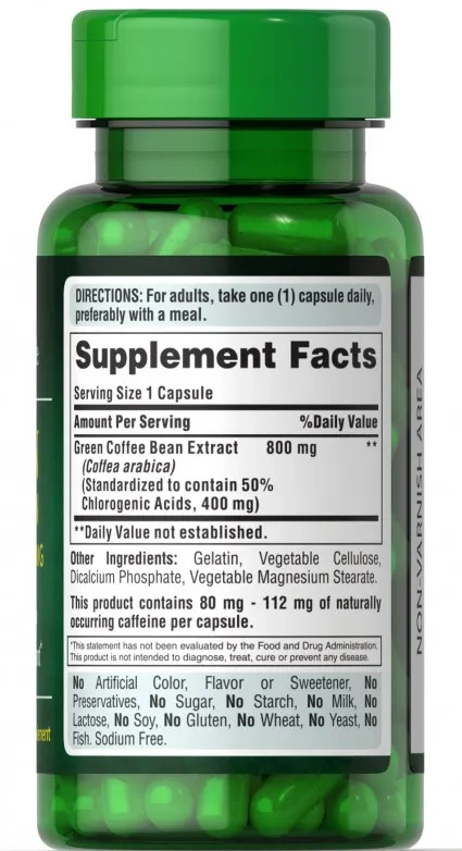 Green Coffee (Grãos de Café Verde), 800mg, 60 Cápsulas, Puritan's Pride