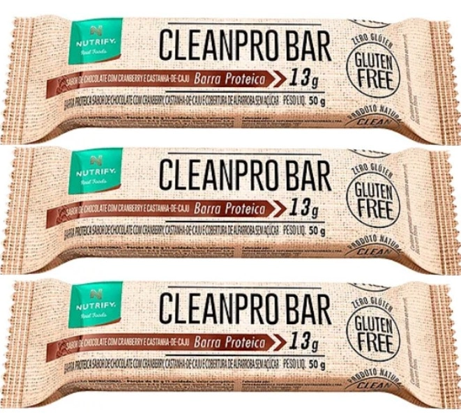Cleanpro Bar, Barra de Proteina, Sabores, 3 Unidades 50g Cada, Nutrify