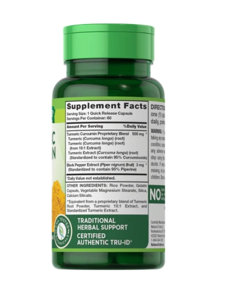 Complexo Turmeric Cúrcuma, 500mg, 60 cápsulas, Nature's Truth