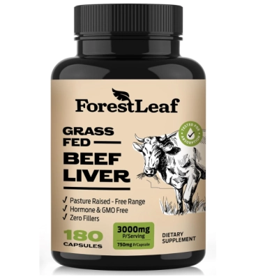 Grass Fed &amp; Pasture Raised 3000mg, Beef Liver, 180 Cápsulas, ForestLeaf