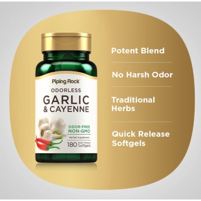 Garlic & Cayenne, Alho 1000mg e Caiena 150mg, 180 Cápsulas, PipingRock