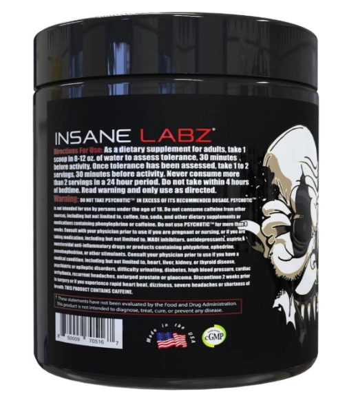 Pré Treino Psychotic Black, Sabor Fruit Punch, 220g, Insane Labz