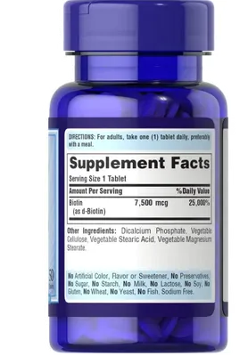 Biotina, 7500mcg, Ultra, 50 comprimidos, Puritan's Pride