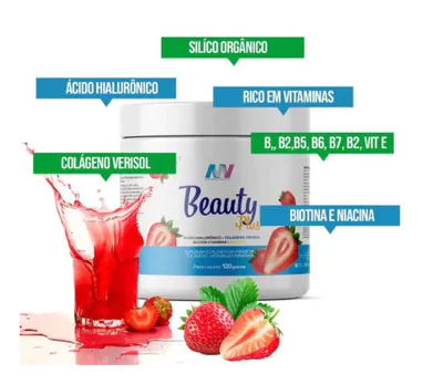 Colágeno Verisol + ácido Hialurônico, Beauty Plus, Sabor Morango, 120g, Natures Nutrition