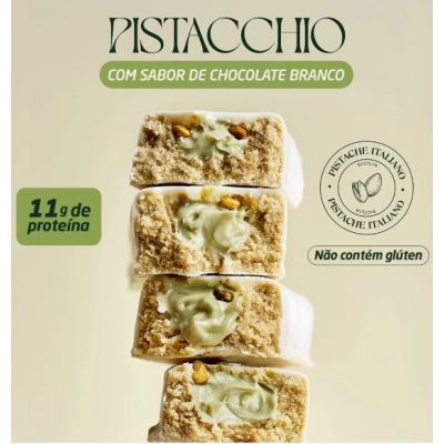 Barra Proteica Bacio di Latte, 3 Unidades 40g Cada, Sabor Pistache com Chocolate Branco, Nutrata