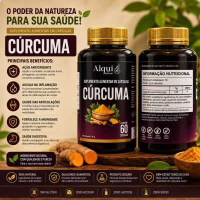 Cúrcuma, Saúde das Articulações, Ação Antioxidante e Bem-Estar, 60 Cápsulas, Alquimia