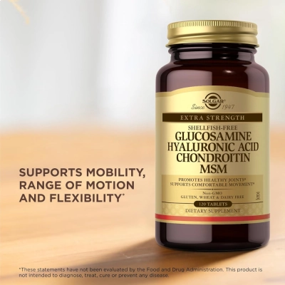 Glucosamina, Condroitina, MSM, Colágeno Tipo II, Ácido Hialurônico, 120 Tablets, Saúde das Articulações, Solgar