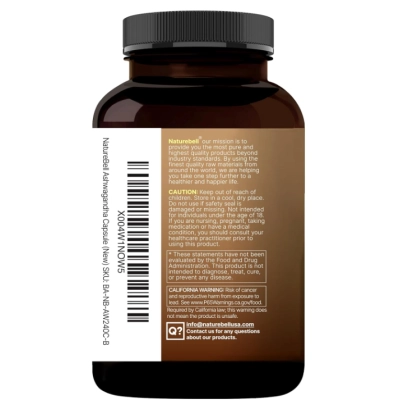 Ashwagandha Root com Black Pepper Extract,  240 Cápsulas, NatureBell