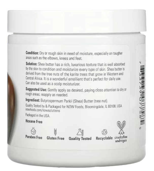 Solutions Shea Butter, Manteiga de Karité, 198g, Now