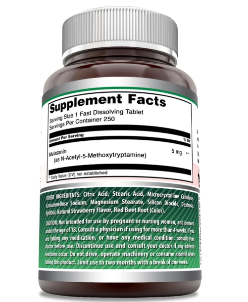Melatonina 5mg, 250 Comprimidos Sabor Morango, Amazing Formulas
