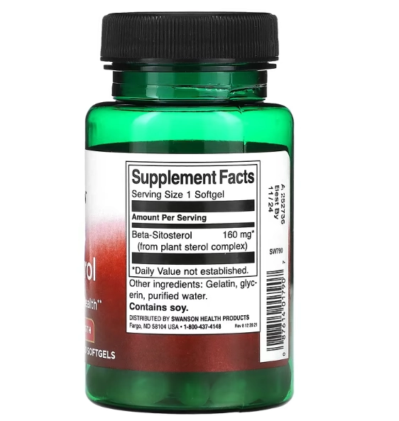 Beta-Sitosterol 160mg Força Máxima, 60 Cápsulas, Swanson