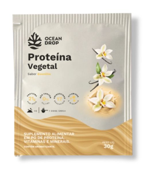 Proteína Vegetal, Caixa com 15 Saches, 30g cada, Sabor Baunilha, Ocean Drop