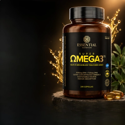 Super Ômega 3 TG, Saúde Cardiovascular, Cerebral e Anti-inflamatória, 240 Cápsulas, Essential Nutrition