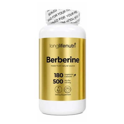 Berberina 500mg, Metabolismo, Energia e Equilíbrio do Organismo, 180 Cápsulas, Long Life Nutri
