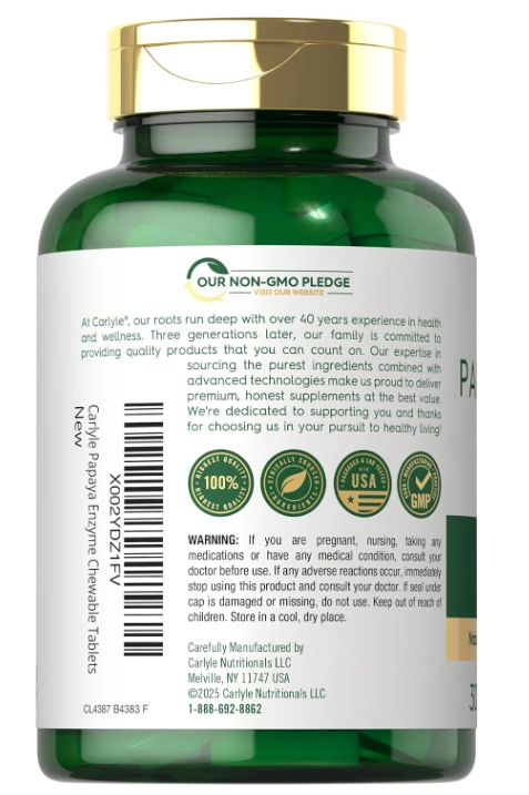 Papaya Enzyme Plus, Enzima de Mamão, 300 Comprimidos Sabor Tropical, Carlyle