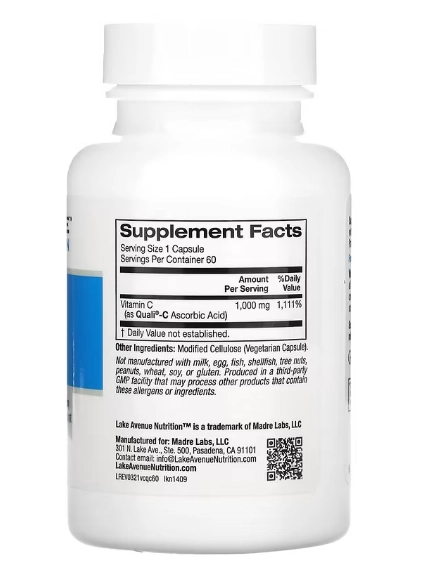 Vitamina C, Quali-C, 1000mg, 60 Cápsulas, Lake Avenue Nutrition