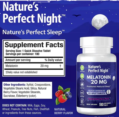 Melatonina 20mg, 180 Comprimidos Sublinguais, Natures Perfect Night