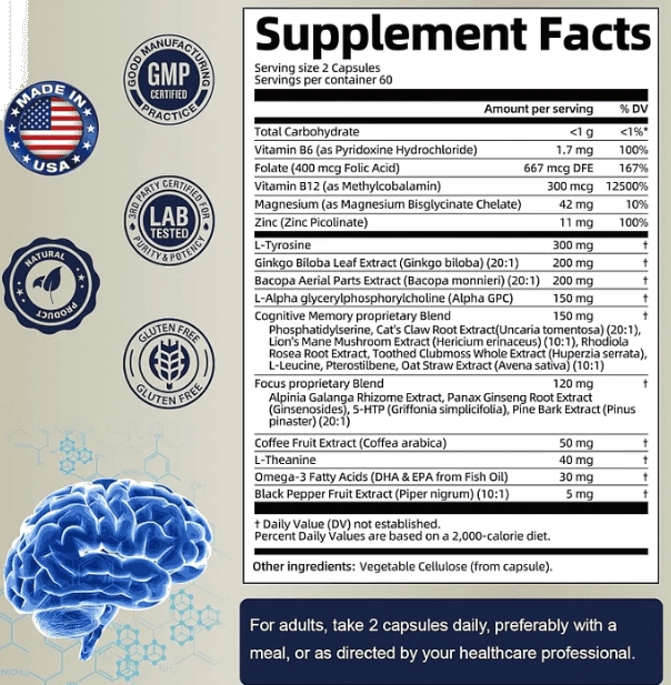 Neuro Memory & Focus, Foco e Saúde Neurológica, 120 Cápsulas, Totaria Health