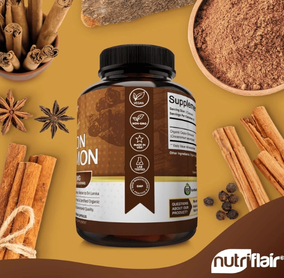 Organic Ceylon Cinnamon, Canela do Ceilão 1200mg, 120 Cápsulas, NutriFlair