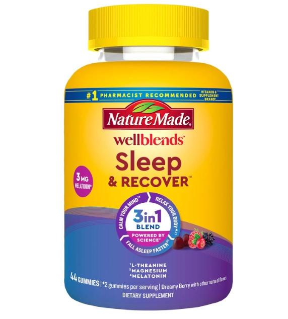 Sleep and Recover, Melatonina 3mg, Com L-teanina 200mg e Citrato de magnésio, 44 Gomas, Nature Made