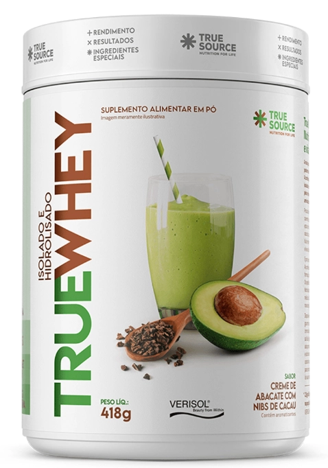 Whey Protein, 418g Sabor  Creme de Abacate com Nibs de Cacau, True Source