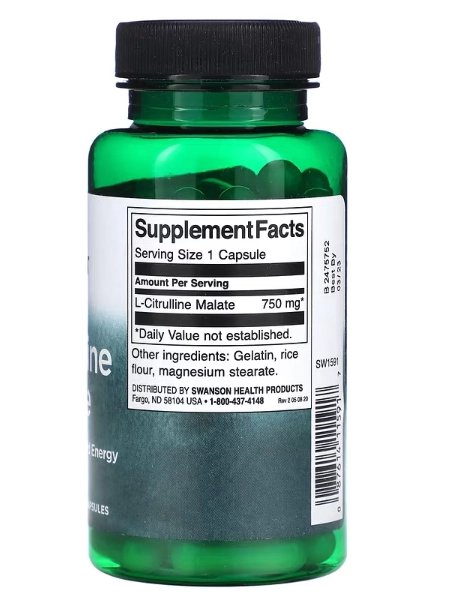 Malato de L-Citrulina, 750mg, 60 Cápsulas, Swanson