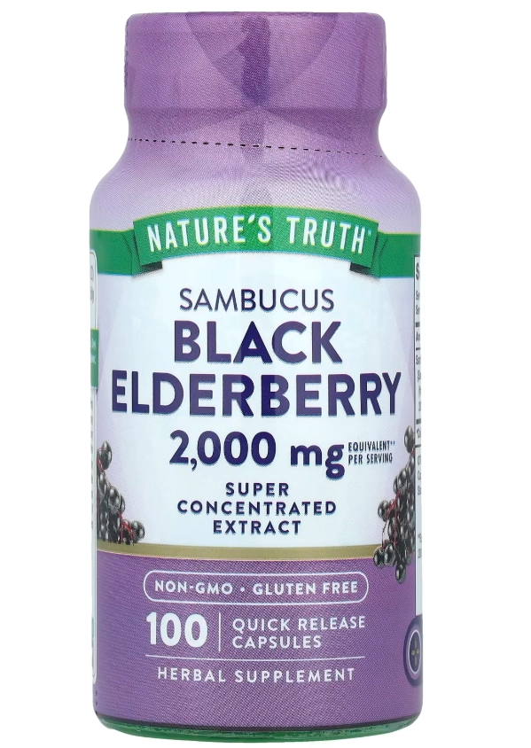 Black Elderberry, Sabugueiro Negro Sambucus, 2000mg, 100 Cápsulas, Nature's Truth