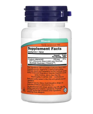 GTF Cromo, 200mcg, 100 Comprimidos, Now