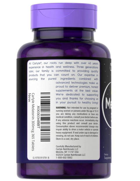 Melatonina 300mcg, 365 Tabletas, Carlyle