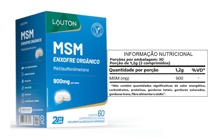 MSM, Metil Sulfonil Metano 450mg, Enxofre Orgânico, 60 Cápsulas, Lauton Nutrition