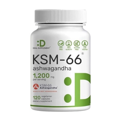 KSM-66 Ashwagandha com Pimenta Preta 1200mg, 120 Cápsulas Vegetais, Deal Supplement