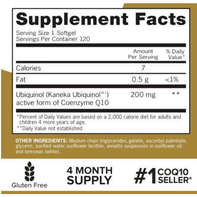 Ubiquinol 200mg Extra Strength, Softgels, Qunol