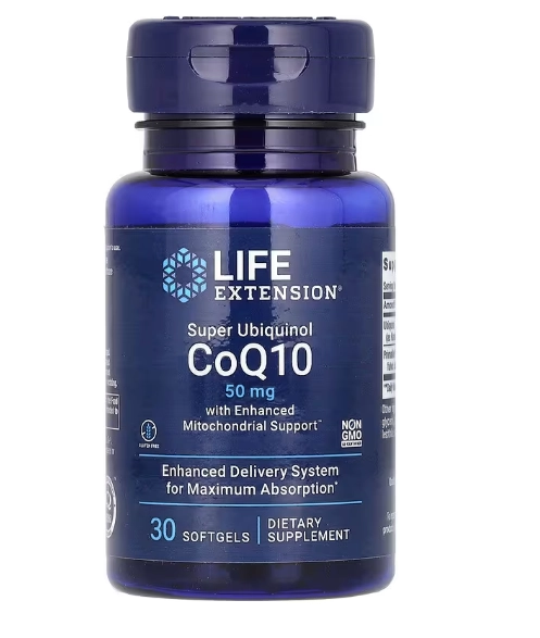 Super Ubiquinol CoQ10, com Suporte Mitocondrial Aprimorado, 50mg, 30 Cápsula, Life Extension