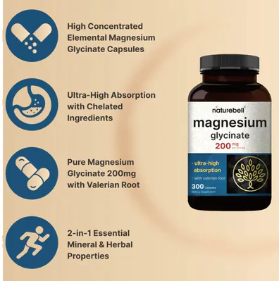 Magnésio Glicinato 200mg com Raiz de Valeriana, 300 Cápsulas, NatureBell