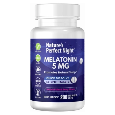 Melatonina 5mg, 200 Comprimidos de Dissolução Rápida, Nature’s Perfect Night