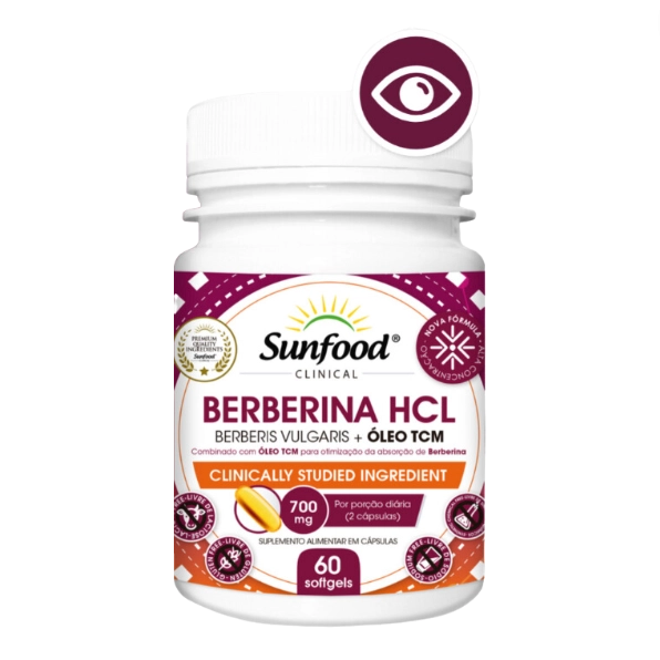 Berberina HCL 1500mg, Com Oleo TCM, 60 Cápsulas, Sunfood