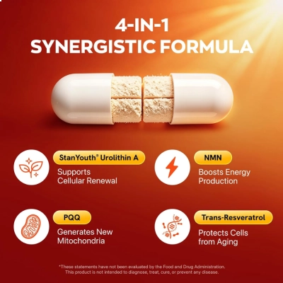 Urolitina A + NMN, 400mg, Energia Celular e Longevidade, 30 Cápsulas, Gynable