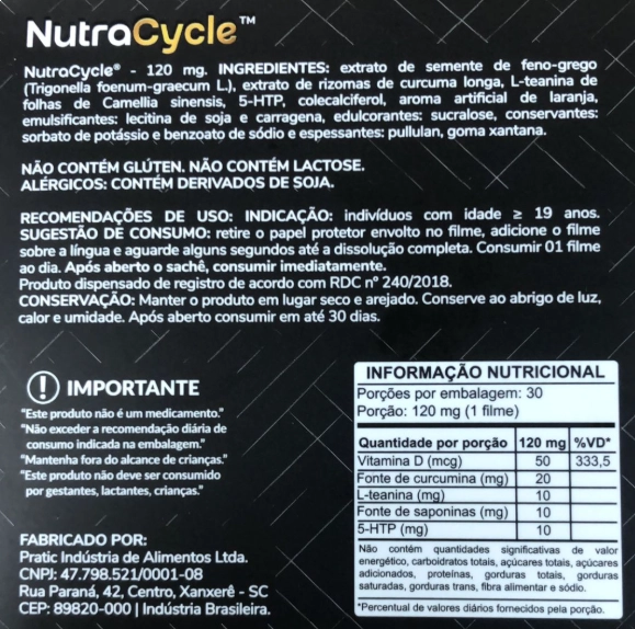 NutraCycle, Equilíbrio das Emoções e Hormônios Durante o Ciclo Menstrual, 30 Filmes Orodispersíveis Sabor Menta, Nutra-C