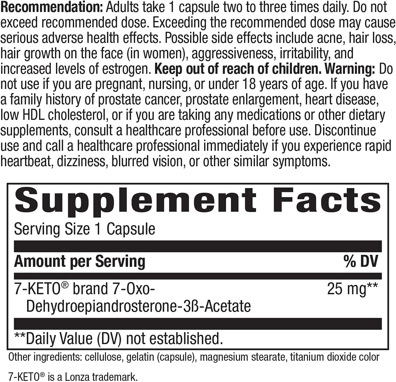 7-Keto DHEA 25mg Metabolite, 60 capsulas, Natures Way