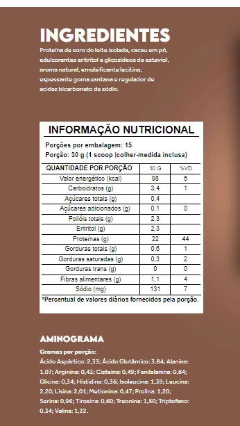 Whey Protein Isolado, Sabor Dark Chocolate, 450g, PuraVida