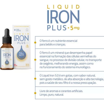 Iron Plus Infantil, Ferro Líquido em Gotas 30ml, True Source
