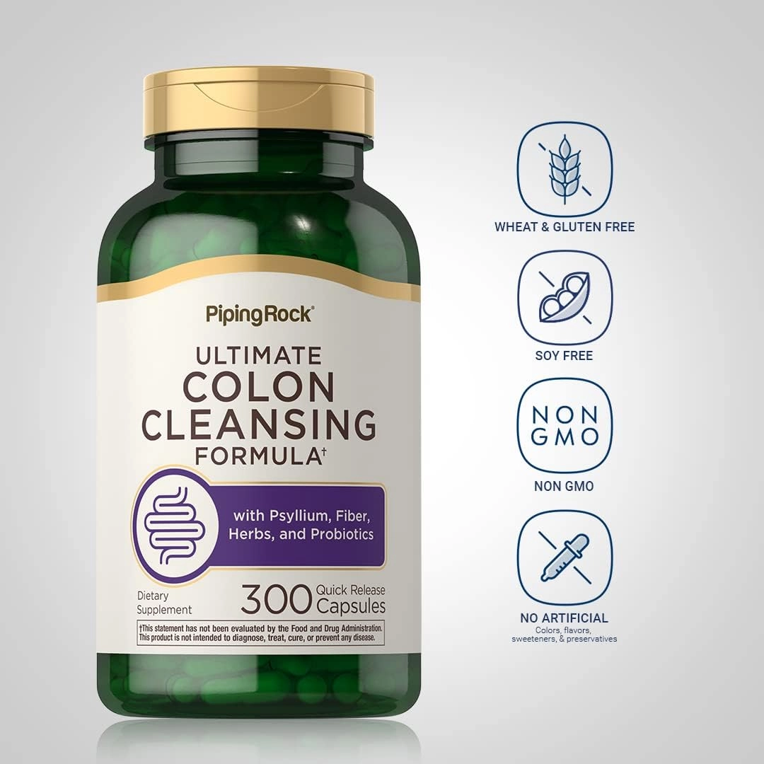 Colon Cleansing, com Psyllium, Fibra e Probióticos, 300 Cápsulas, PipingRock