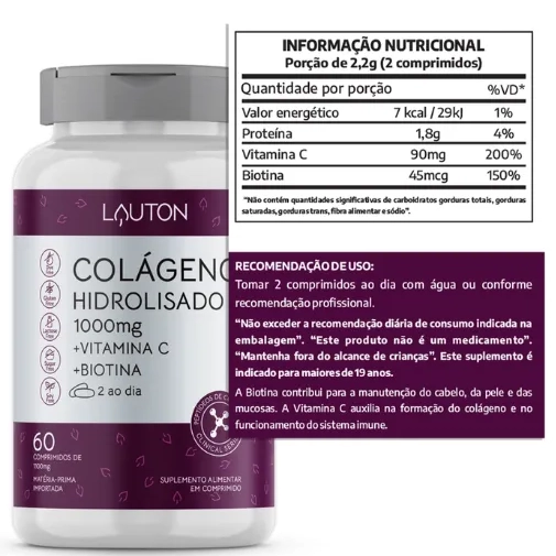 Colágeno Hidrolisado, 1000mg, 60 Comprimidos, Lauton Nutrition