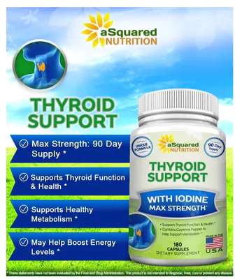 Thyroid Support, Auxiliar para Hormônios e Energia Saudáveis,180 Cápsulas, aSquared Nutrition