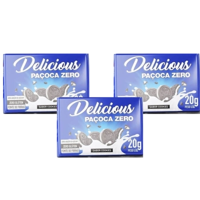 Delicious Paçoca, 3 Unidades 20g Cada, Sabor Cookies, FTW