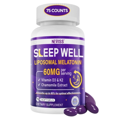 Melatonina Lipossomal 60mg, Com Vitamina D3, K2 e Camomila, 75 Softgels, NEVISS