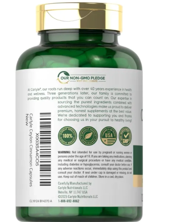 Ceylon Cinnamon, Canela do Ceilão 4000mg, 120 Cápsulas, Carlyle