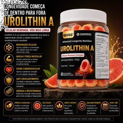 Urolitina A, Nutrição Avançada para Longevidade e Energia Celular, 500mg,  60 Gomas, Neviss